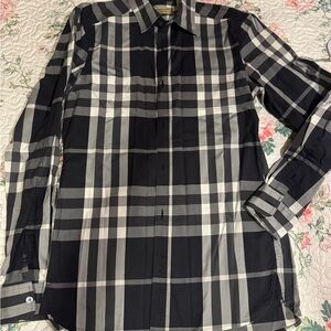 Men's Black and White Plaid Burberry Shirt